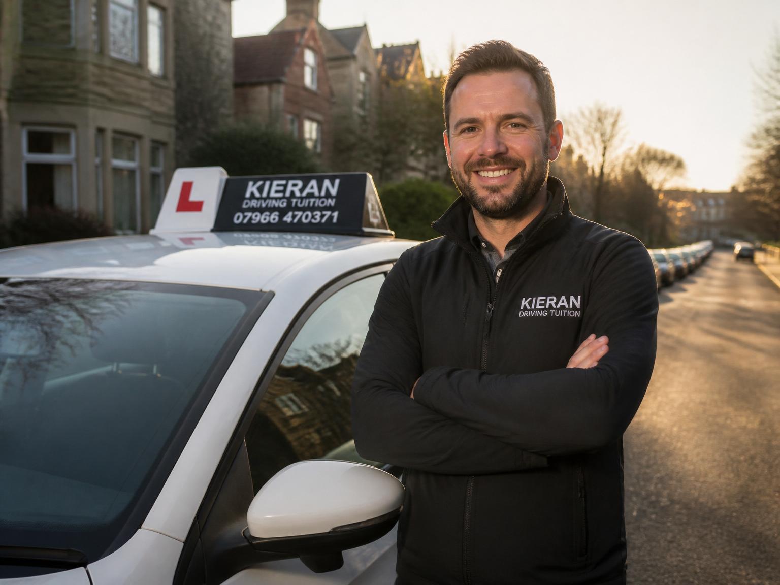 Trusted local driving instructor beside his tuition car